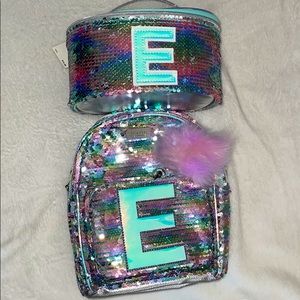 Justice reflective E initials mini backpack & tote